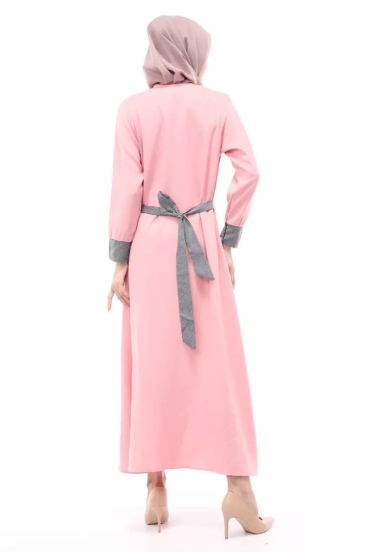 Nadira Gamis Long Dress Wanita Motif Polos Regular Fit - Pink