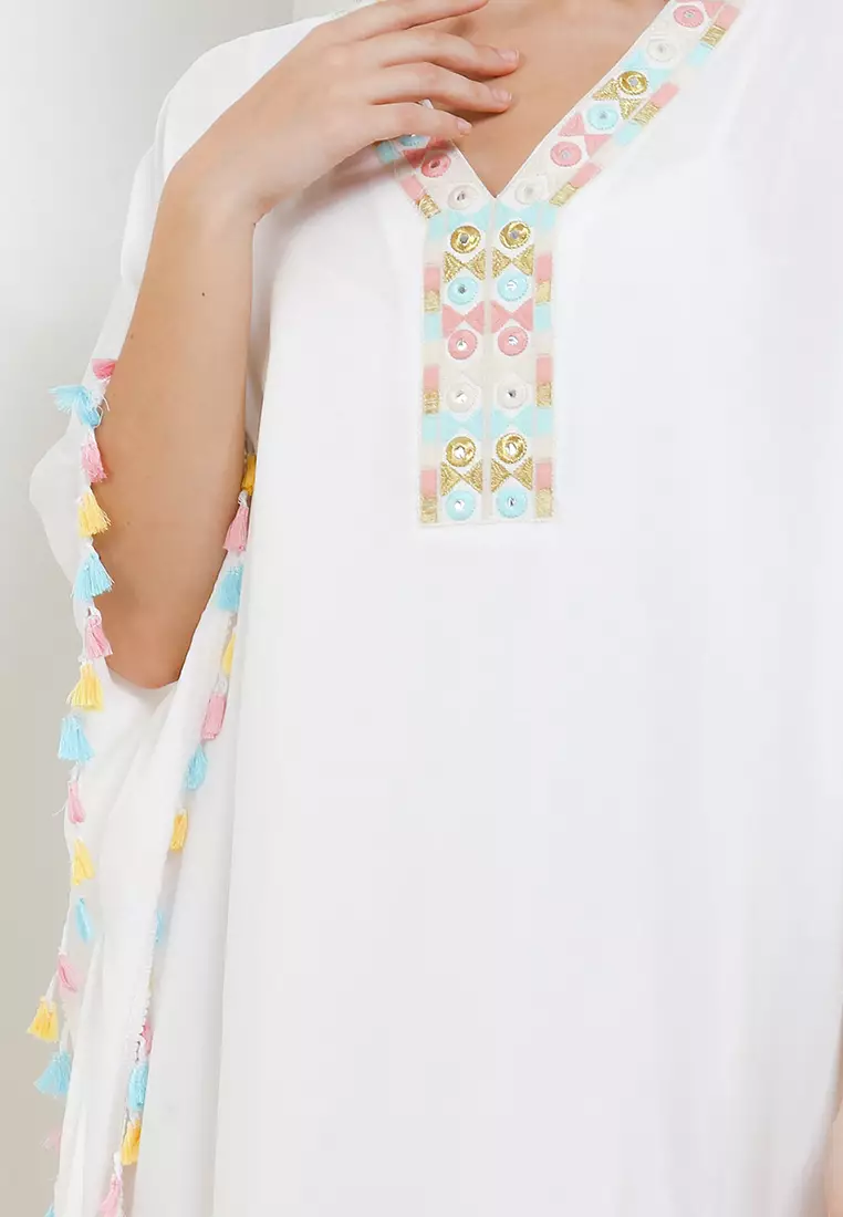 Mc Embroidered Kaftan With Tassel & Mirror Detail