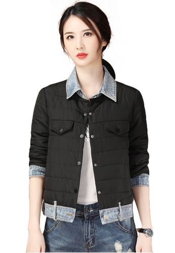 A-IN GIRLS black and blue Denim Stitching Thermal Cotton Jacket 7E021AA3EF8A67GS_1