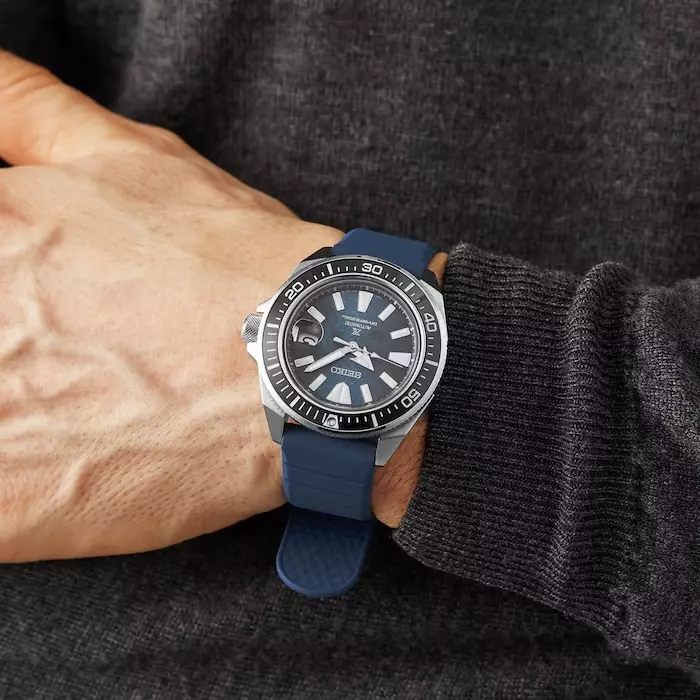 Jam Tangan Pria Seiko Original SRPF79 SRPF79K1 Strap Rubber Silicon Blue Samurai Save The Ocean Automatic