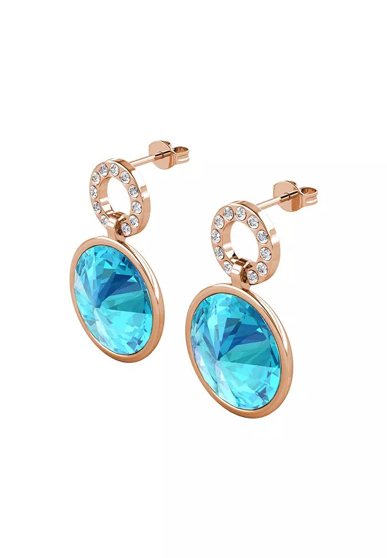 Allure Round Earring Aquamarine RG - Anting Crystal Luvea Premium Collection by Her Jewellery