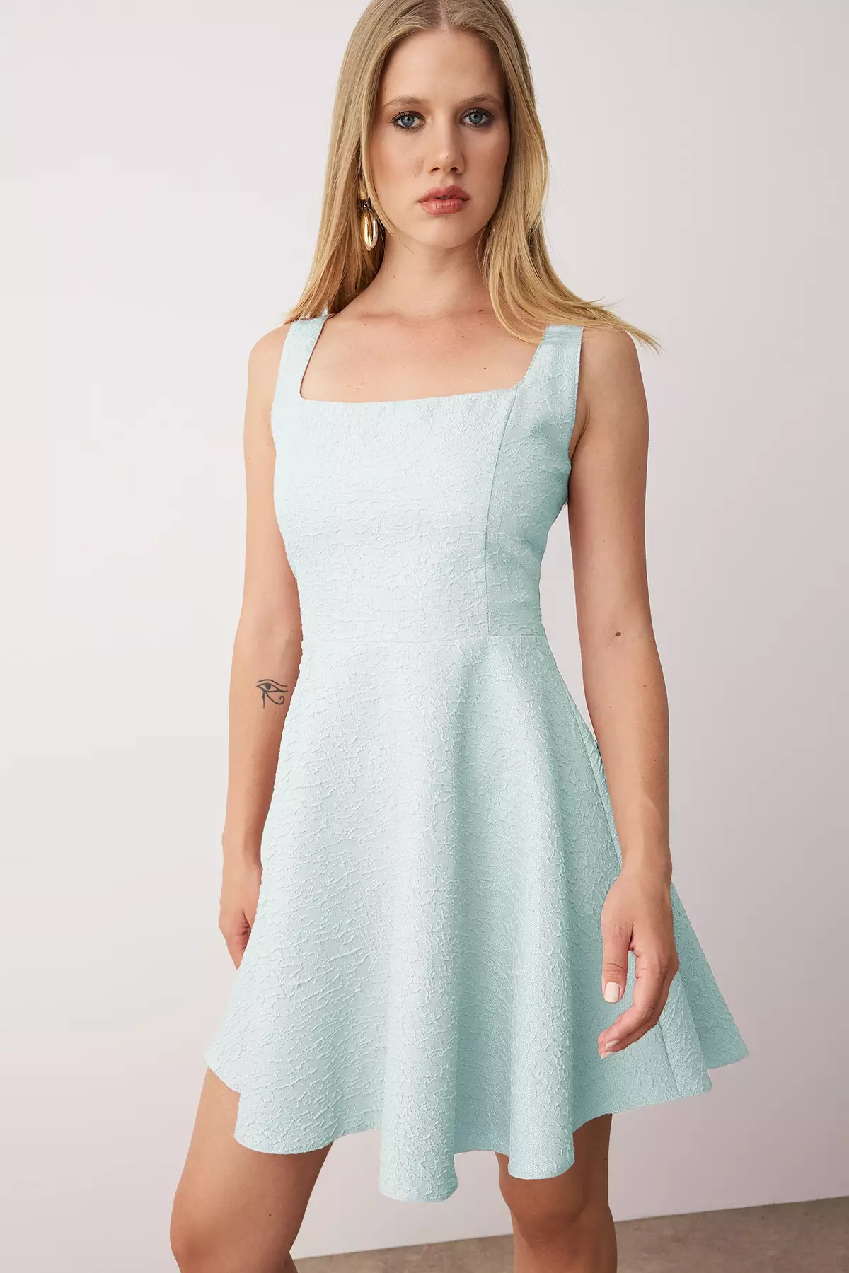 Baby Blue A-Line Jacquard Mini Elegant Evening Graduation Dress Tprss25El00311