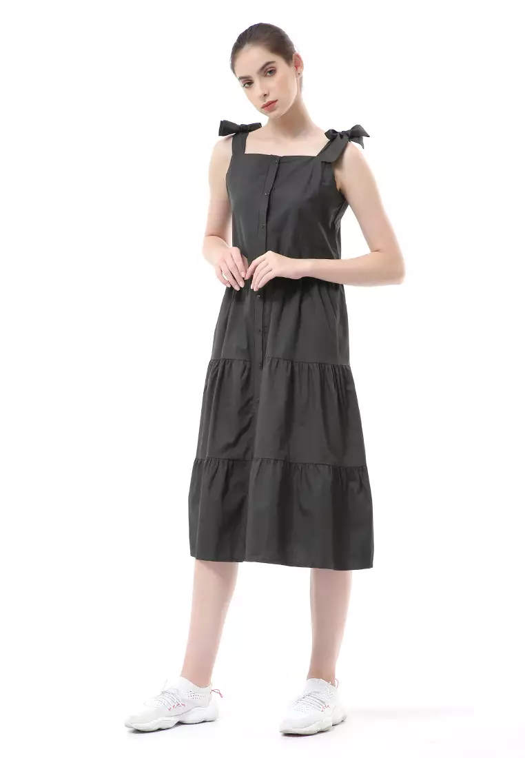 Rachel Dress Ruffle Wanita Tanpa Lengan Full Kancing Stylish Material Cotton ORIGINAL - Dark Green