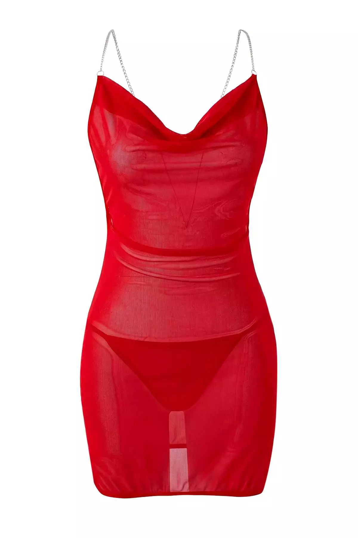 Red Tulle Chain Strap Capless Panty Babydoll/Fantasy Nightgown Thmaw26Ll00025