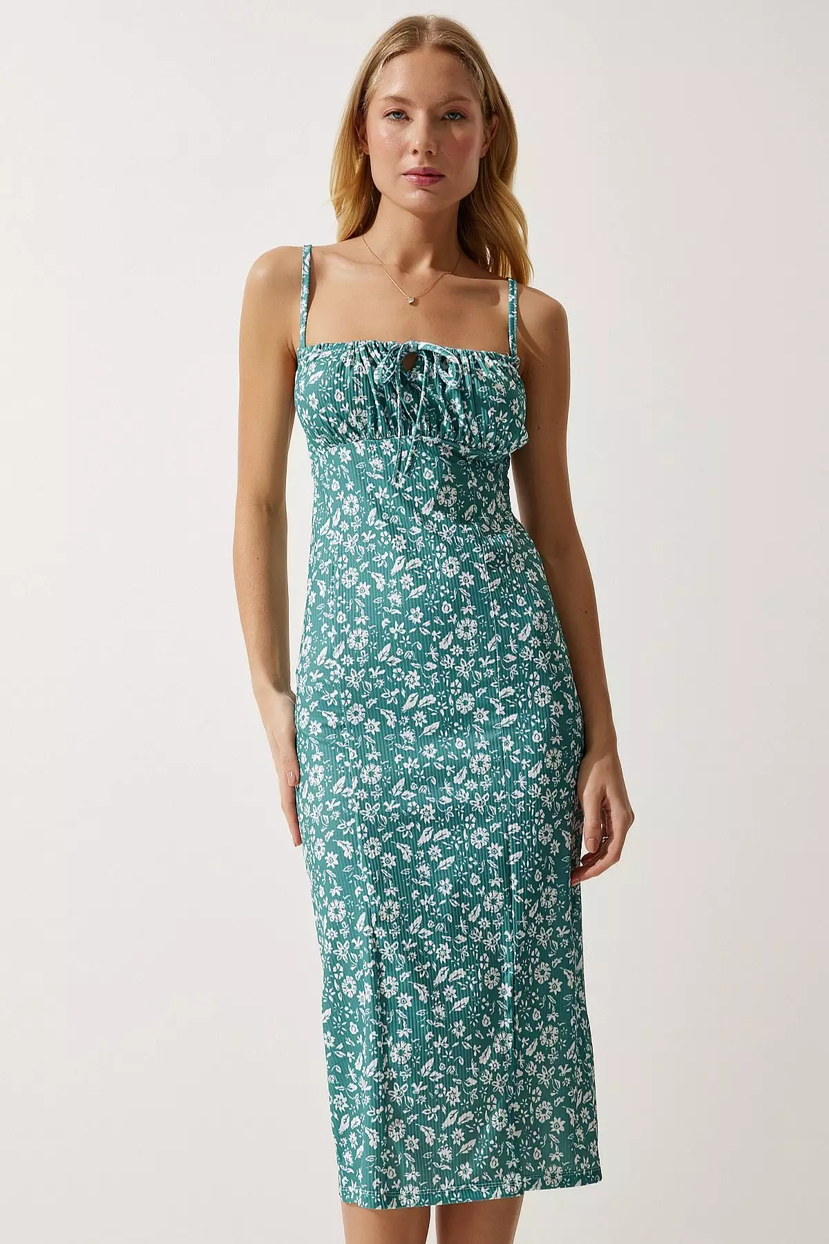 Pattern Slit Midi Dress