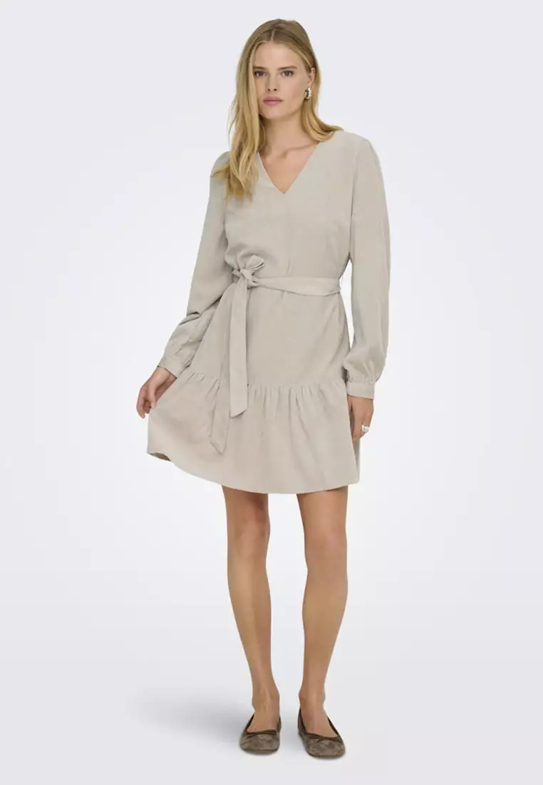 Long Sleeve Cord Belt Dress
