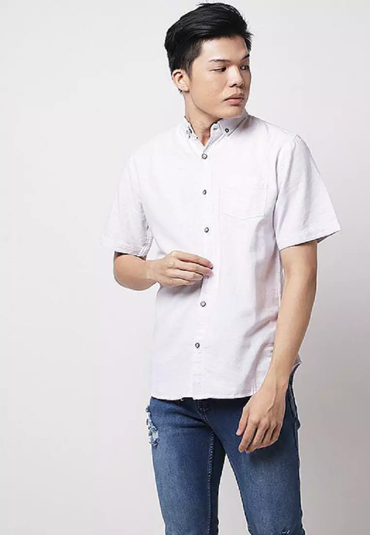 Kemeja pria lengan pendek polos oxford shirt Putih