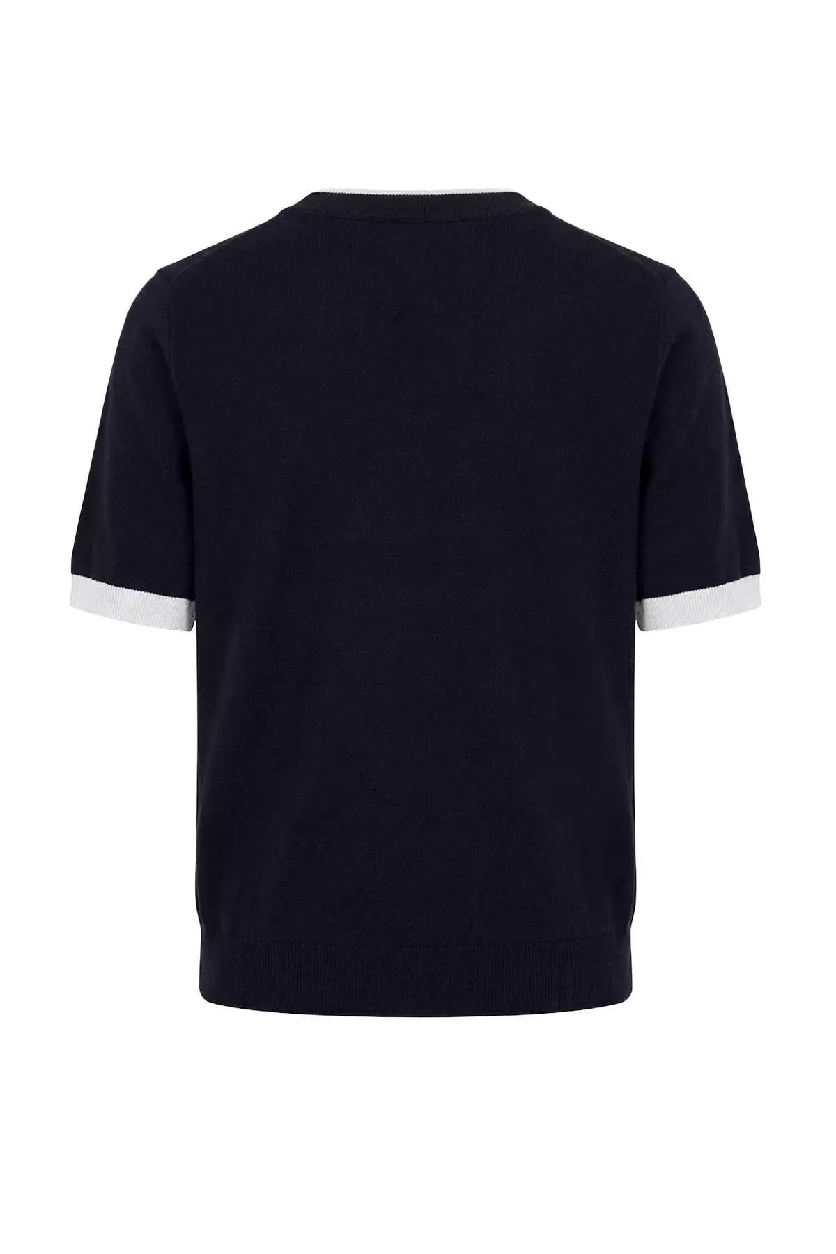 Wardrobe Essentials Navy Blue Premium Yarn Color Block Crew Neck Knitwear Blouse Twoss26Bz133
