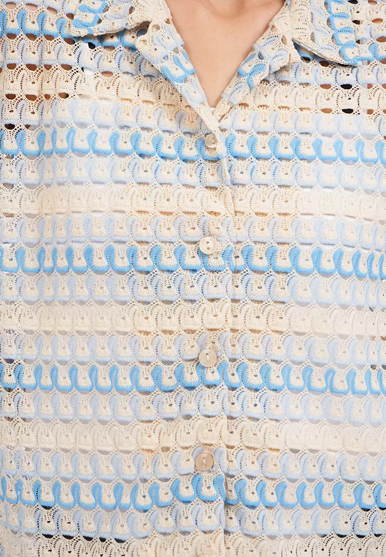 Short Sleeve Knit Blouse BLUE