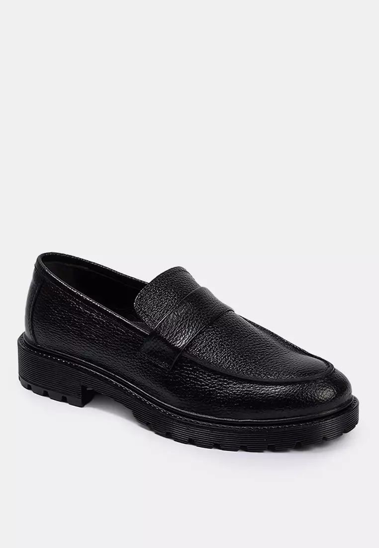 Black Genuine Leather Men's Loafer Shoes Takaw26La00004
