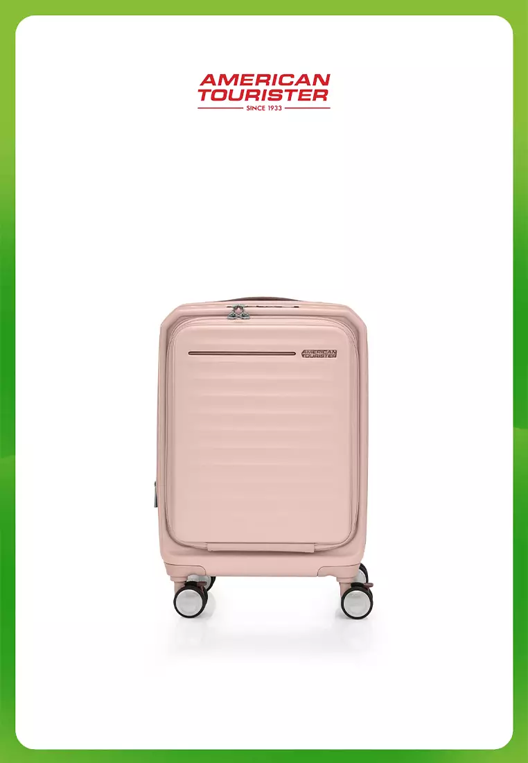 American Tourister Koper Hardcase Frontec V2 Cabin Strawberry + PWP Luggage Cover Book Opening S Blue