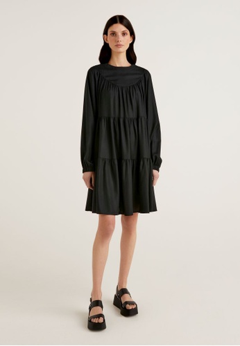 United Colors of Benetton black Dress with frills in sustainable viscose BA1EBAAC776D61GS_1