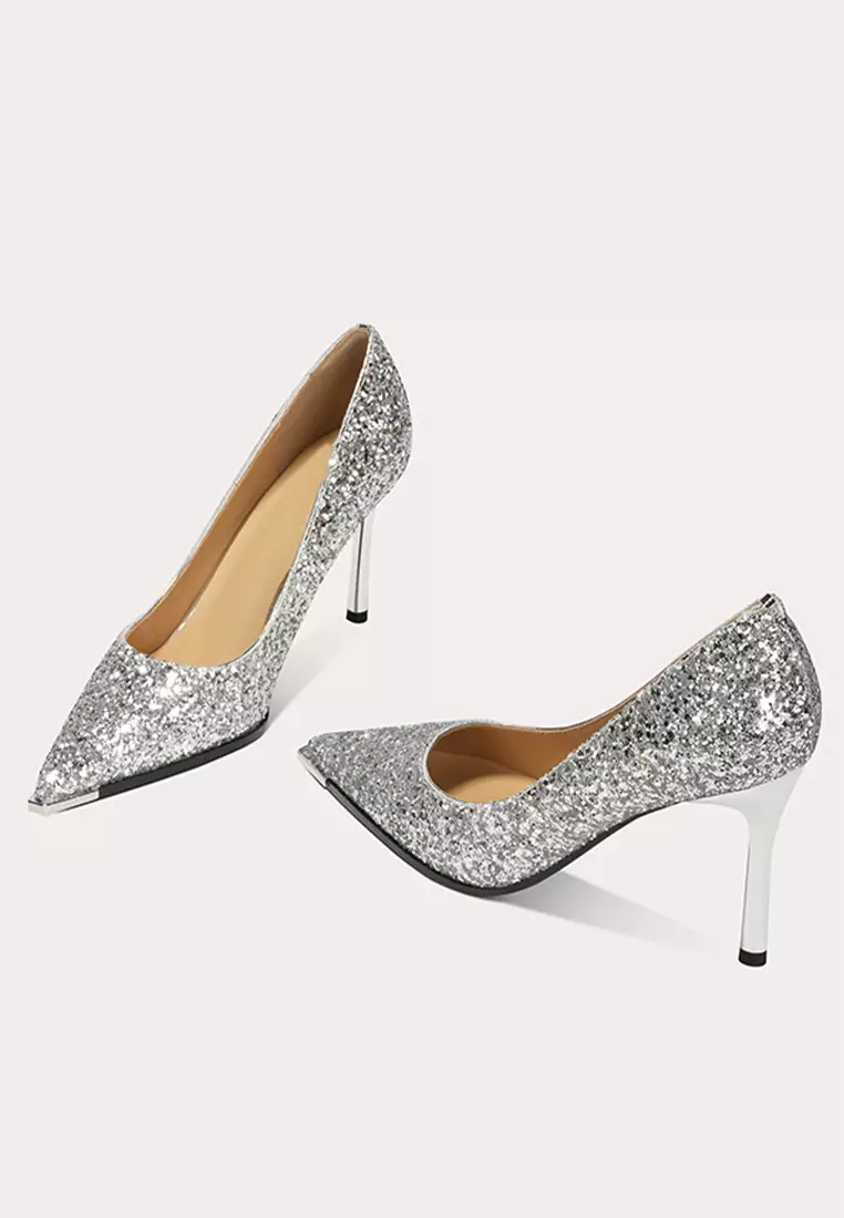 8CM Sequins Pointed Faux Leather Wedding Heels PX908-1-1
