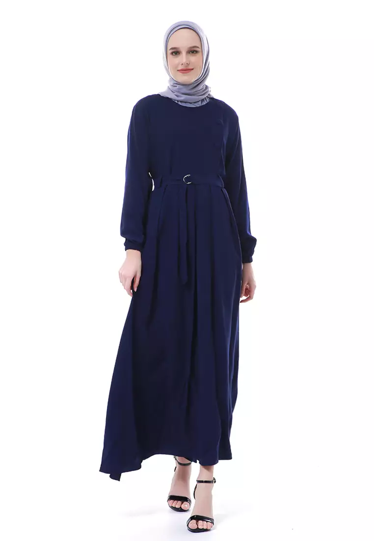 Nelly Gamis Dress Muslimah Wanita Long Sleeve Premium High Quality - Navy