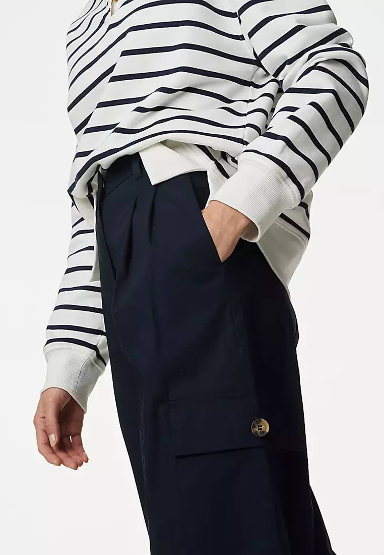 Cotton Rich Cargo High Waisted Trousers