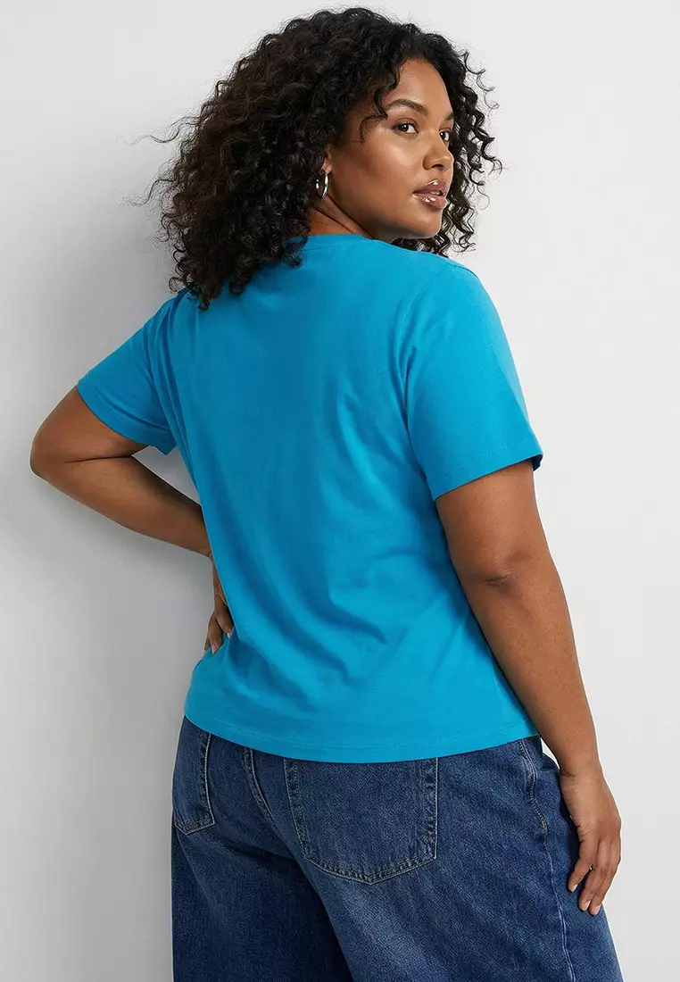 Petrol V-Neck Basic 100% Cotton Knitted T-Shirt Tbbss22Bf0028