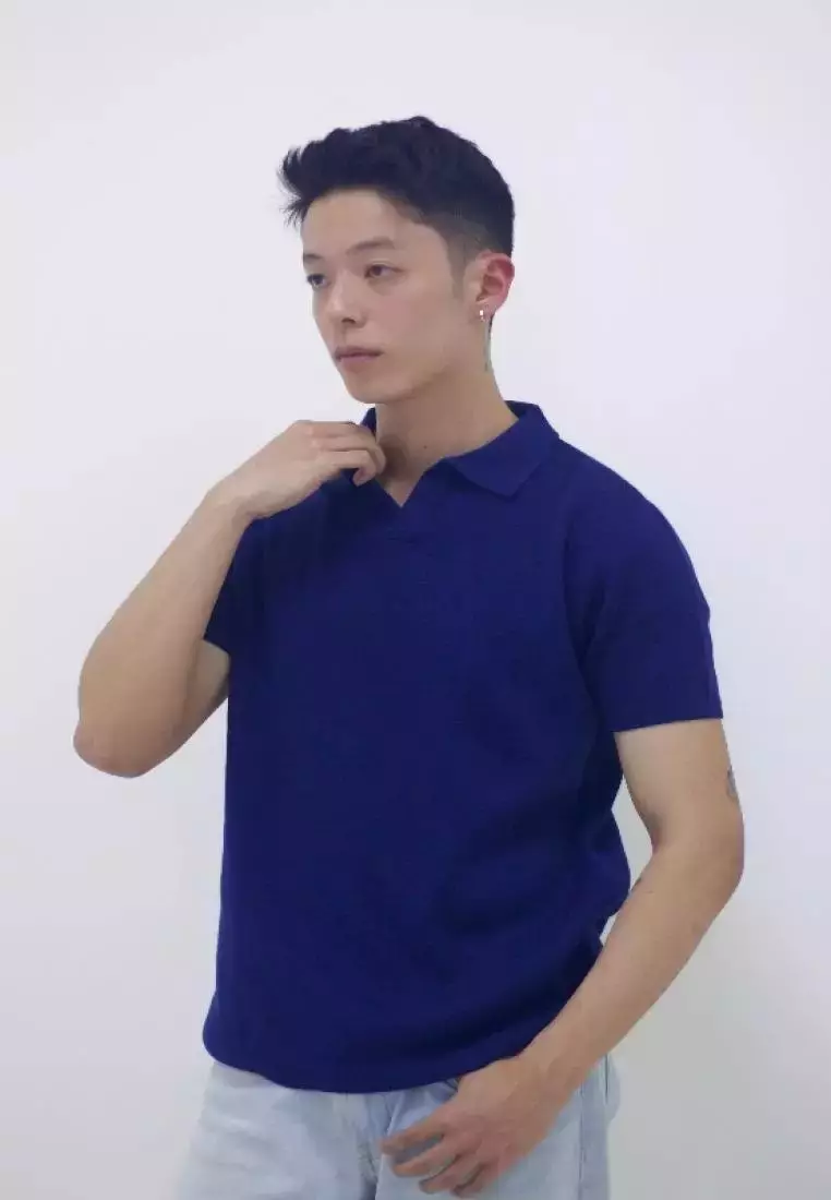 Kale Matteo Blue/ Kaos Rajut Polo Lengan Pendek Pria
