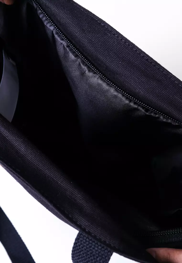 Tote Bag Tas Bahan Kanvas Penutup Resleting Litten Series - Hitam