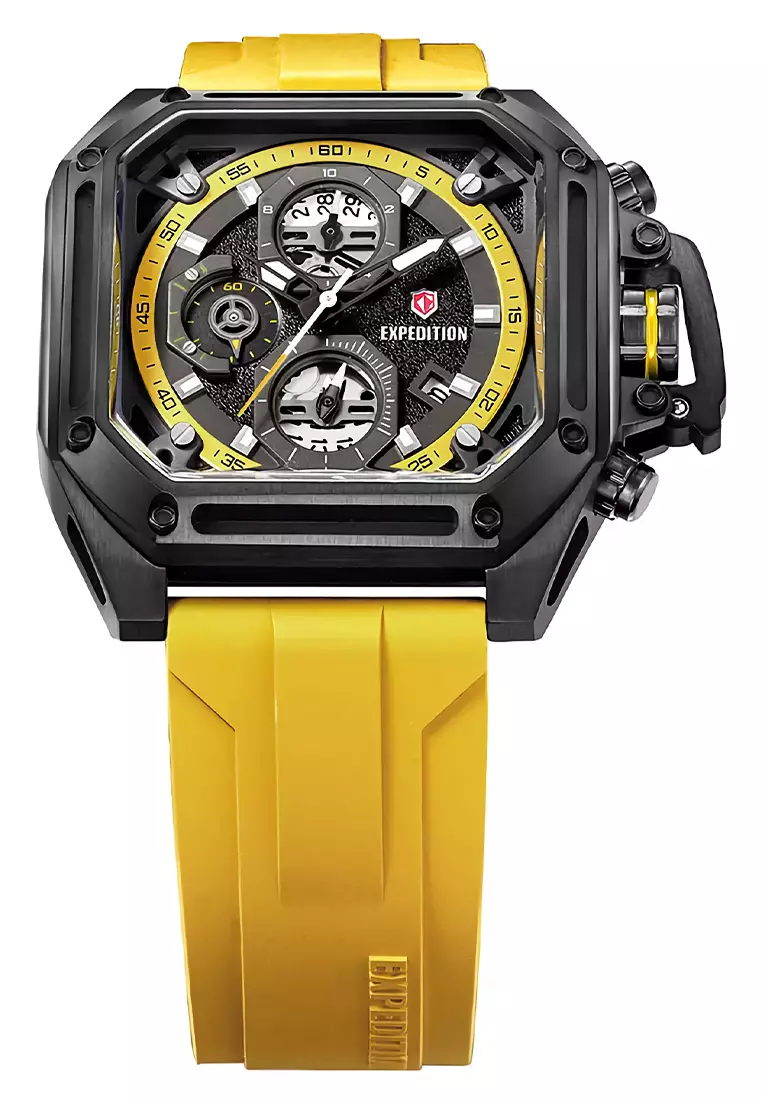Expedition - Jam Tangan Pria - Black - Yellow Rubber Strap - 6812 MCRIPBAYL
