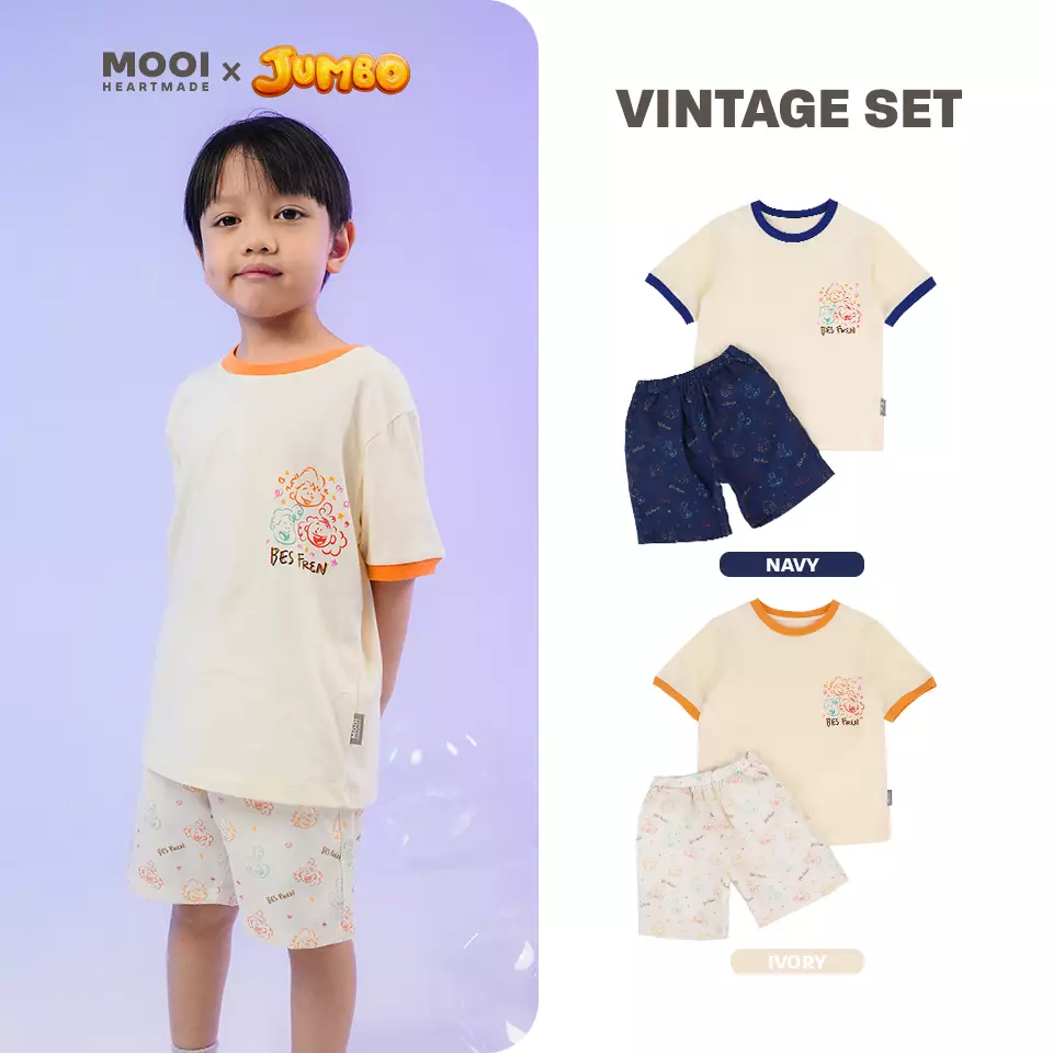 Mooi x Jumbo Setelan Anak Vintage Set - Navy