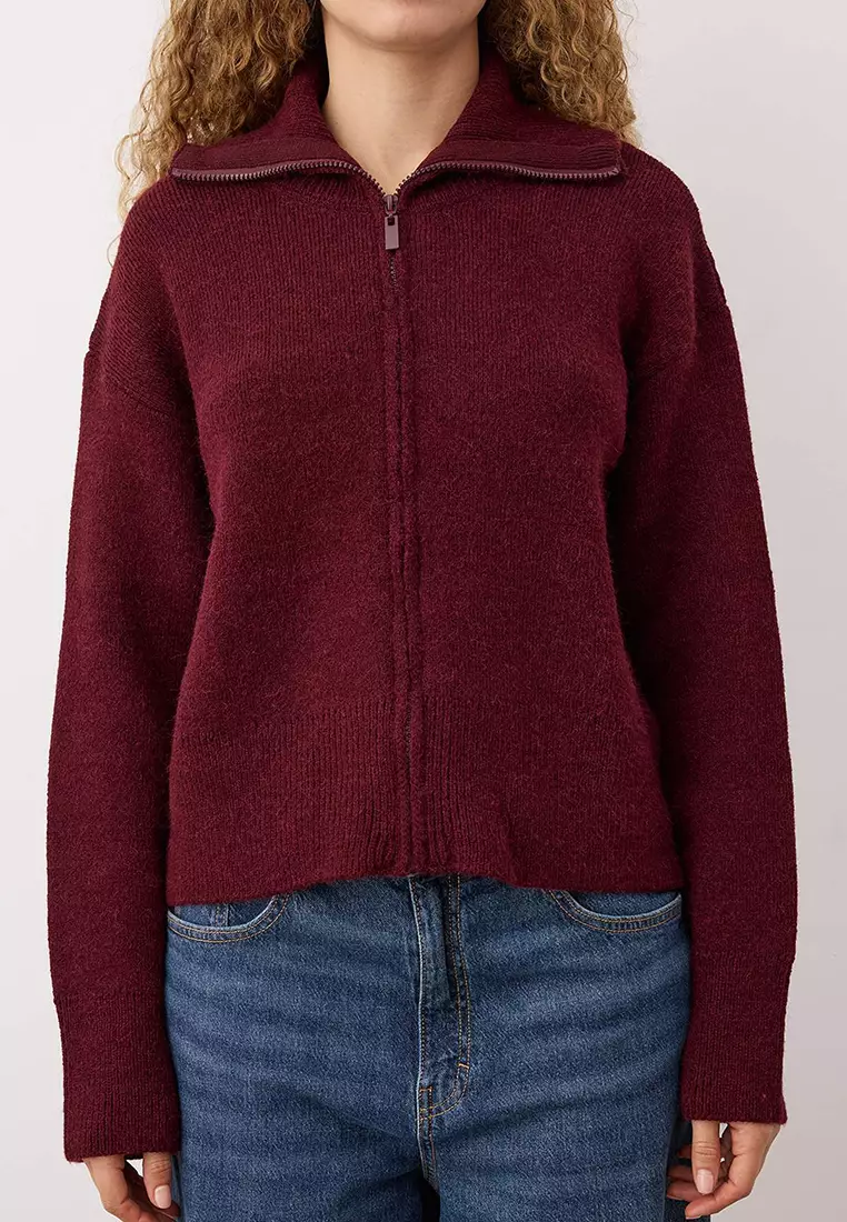 Wardrobe Essentials Burgundy Wardrobe Essentiasl Soft Textured Wide Pattern Knit Cardigan