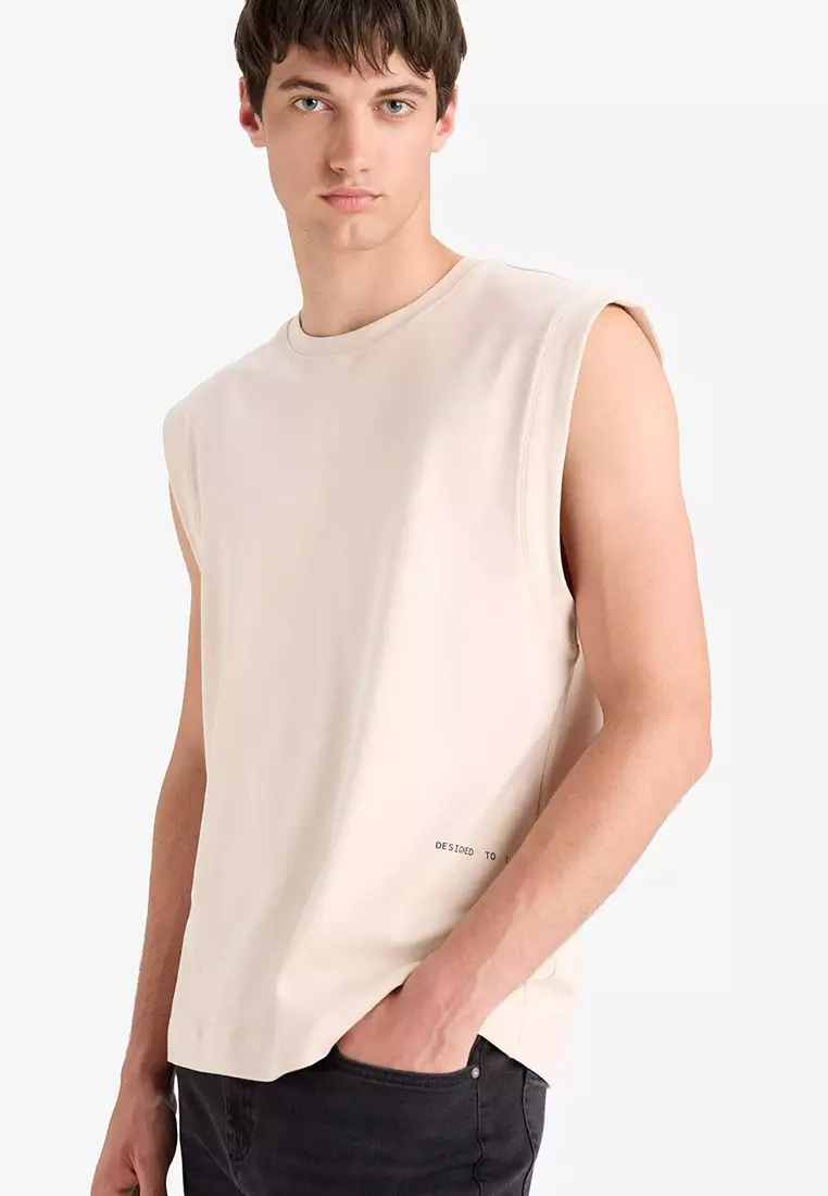 100% Cotton Boxy Fit Crew Neck Printed Tank Top C5040Ax25Hs