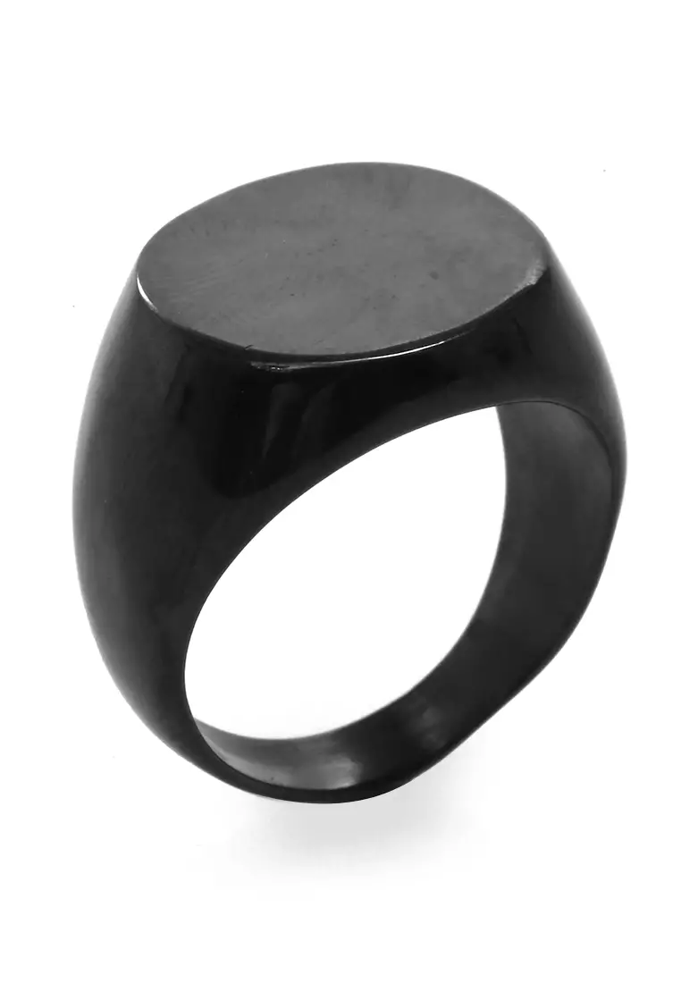 Daisy Cincin Signet Ring Desain Oval Aksesoris Pria Wanita Material Titanium ORIGINAL - Black Glossy