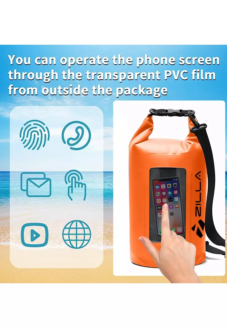 Zilla 10L Dry Bag With Touch Sensitive Phone Tablet Pocket Orange