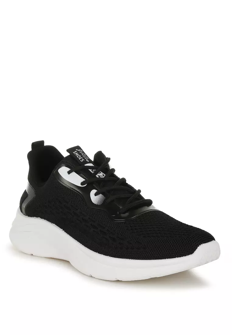 Contrasting Detail Lace-Up Sneakers in Black