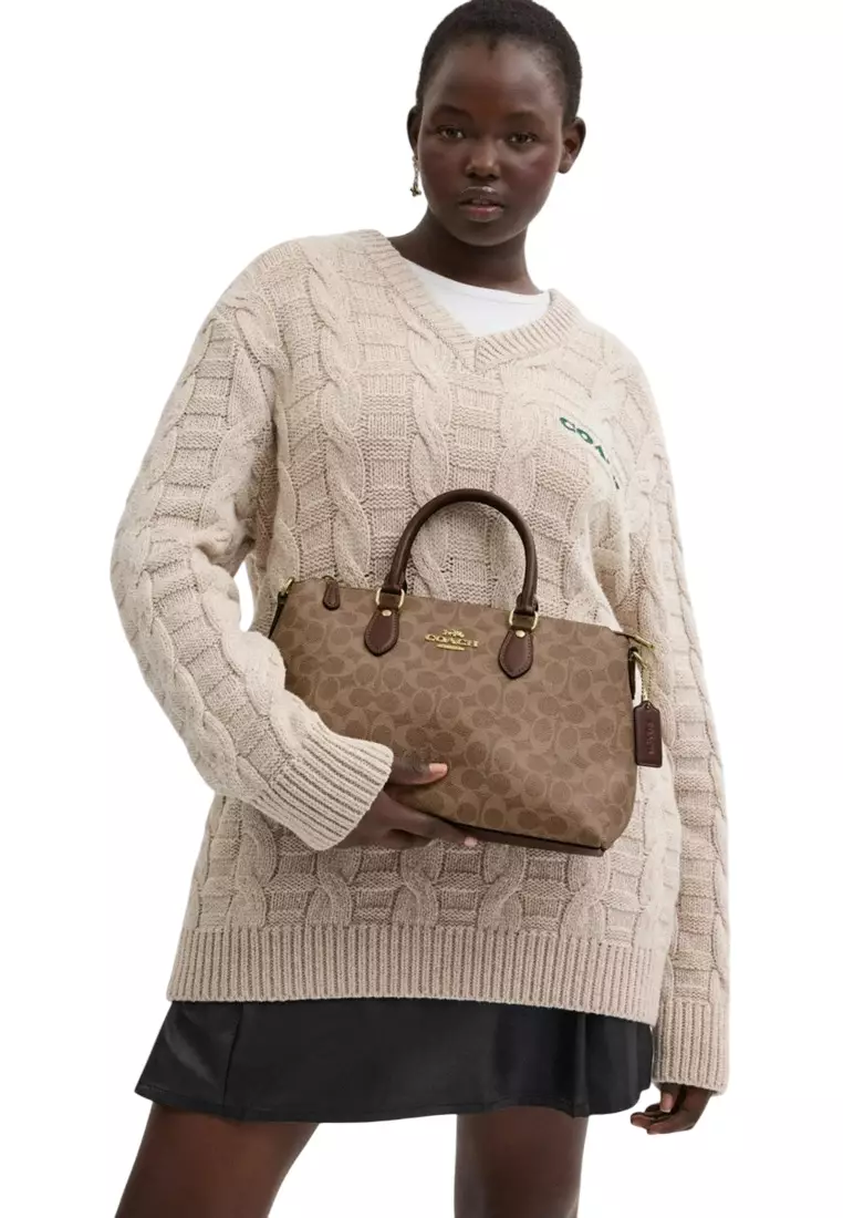 Georgia Satchel Bag In Signature Canvas - Tan/Brown