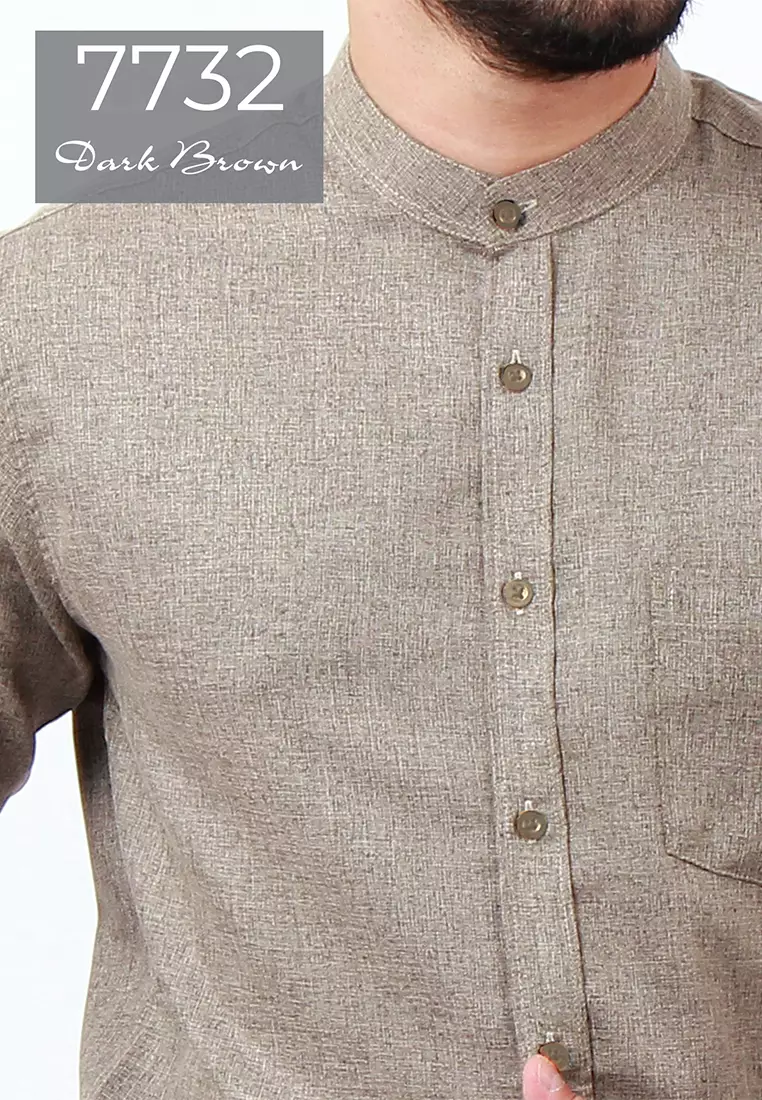 Kemeja Pria Kerah Shanghai Long Sleeve 7732 Dark Brown