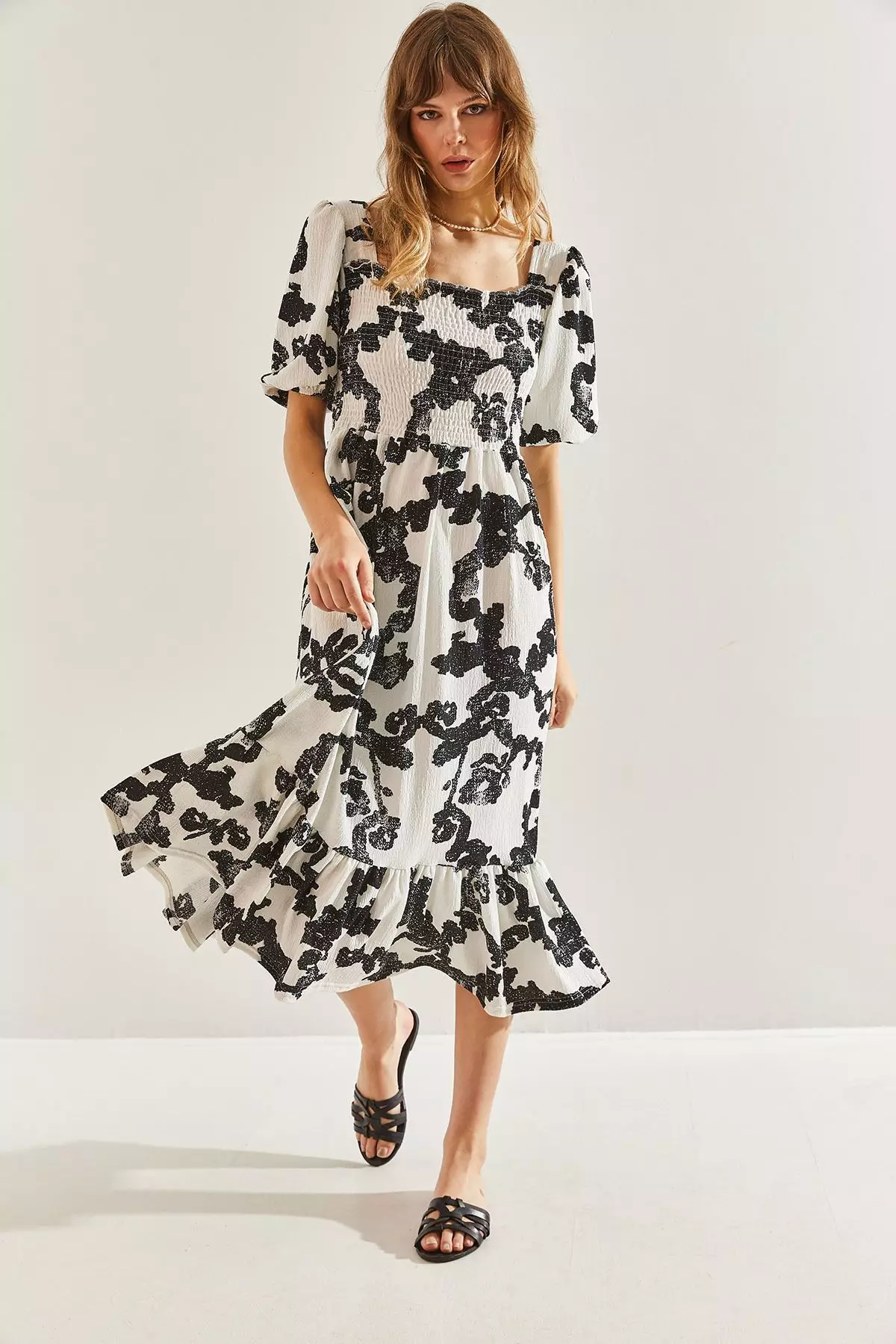 Women's Ruffled Skirt, Square Neck Midi Dress 60251099