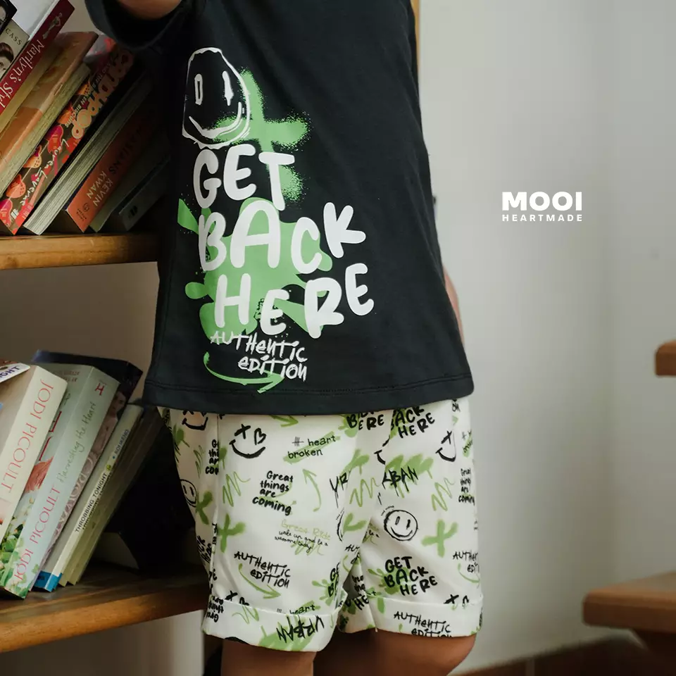 Mooi Setelan Anak Kaos Anak Tshirt Street Graffiti Set - Blue Navy