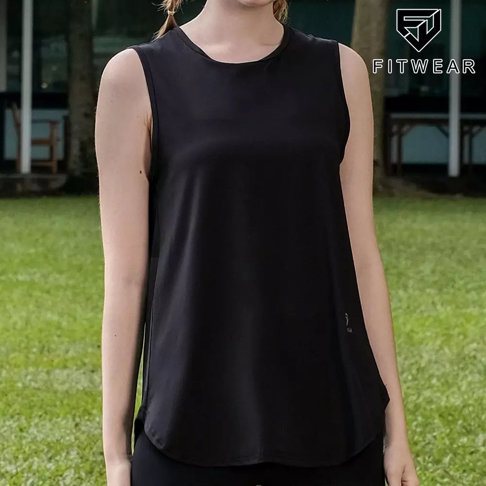 Fitwear Muscle Tee Dryfit Oversize Olahraga Wanita YOLANDA BACK MESH  - BLACK