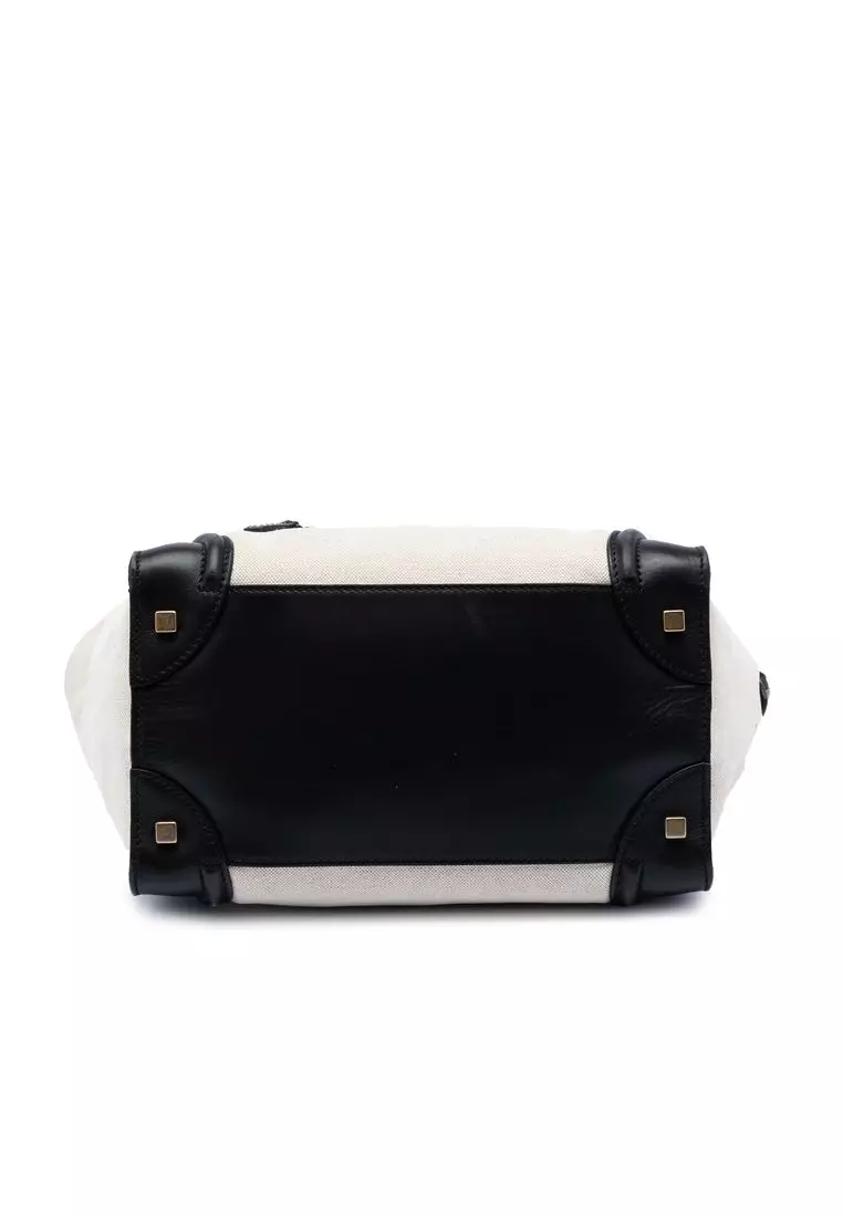 Pre-Loved Celine Mini Bicolor Canvas And Leather Luggage Tote