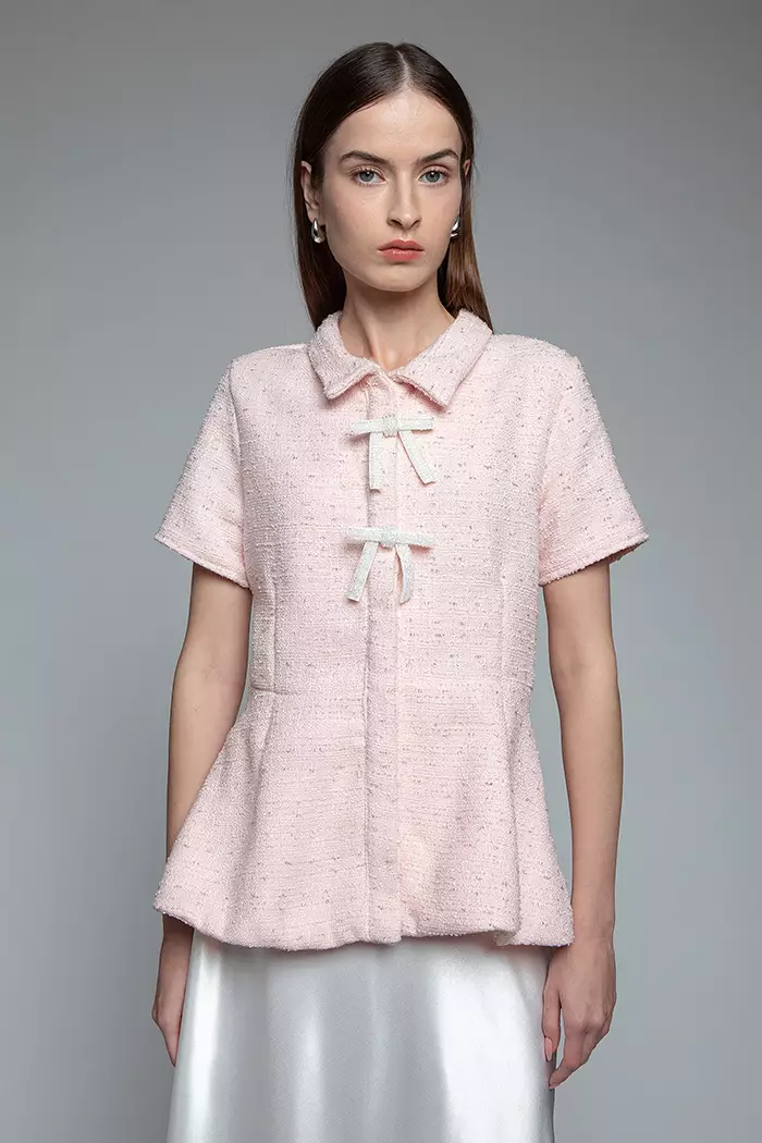 COTTONINK Studio - Atasan Kemeja Wanita Pink Tweed Marena #HolidayCollection2025