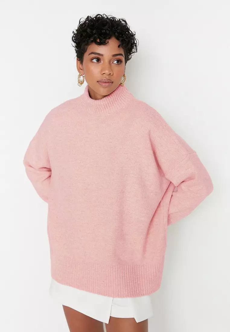Powder Wide Fit Soft Textured Stand Collar Knitwear Sweater