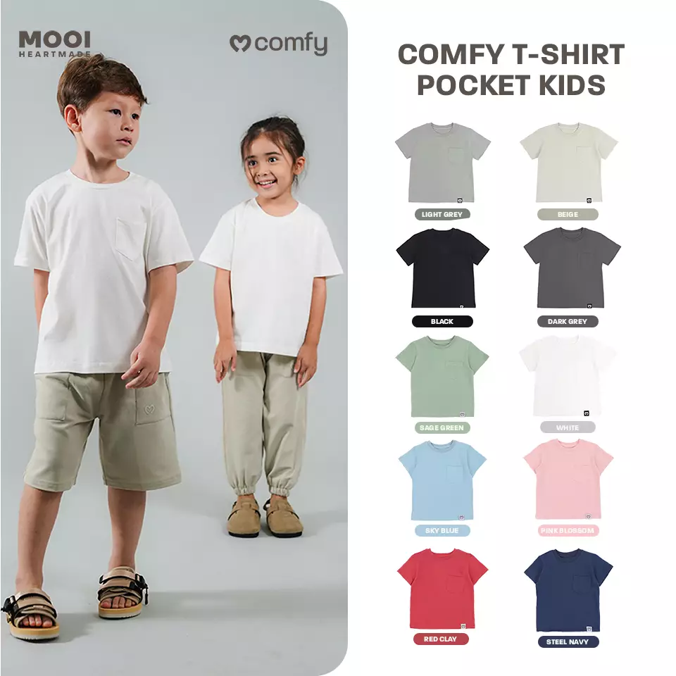 Mooi Kaos Anak Pocket Unisex Comfy T-Shirt Pocket Kids - Sky Blue