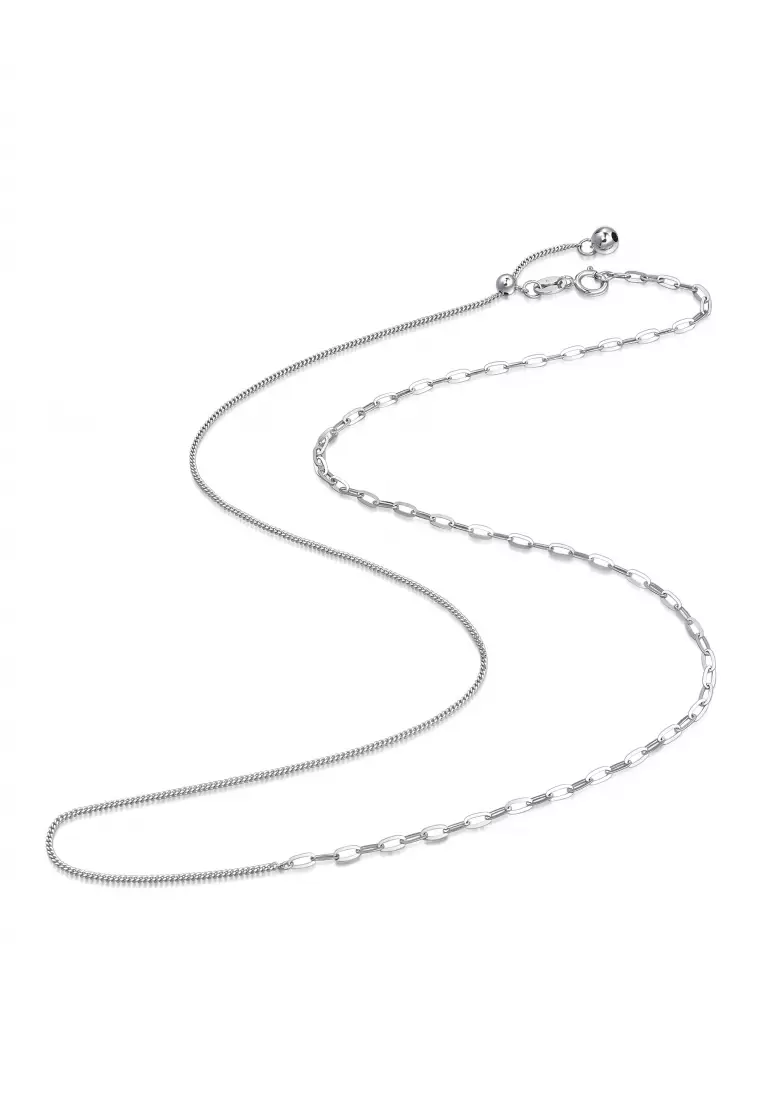 18K White Gold Curb Chain and Paperclip Chain Necklace for Women 94223N
