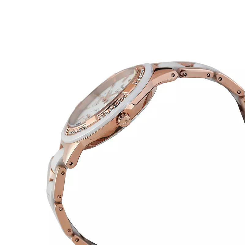 Jam Tangan Wanita Alexandre Christie Multifunction AC 2299 BF BRGSL Ladies White Dial Dual Tone St Steel Ceramic Strap