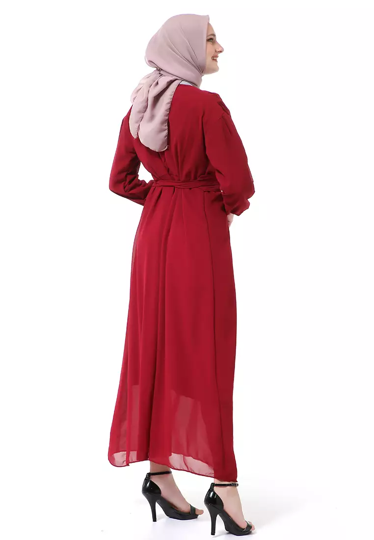 Alika Gamis Dress Long Sleeve Wanita Muslimah High Quality Premium - Maroon