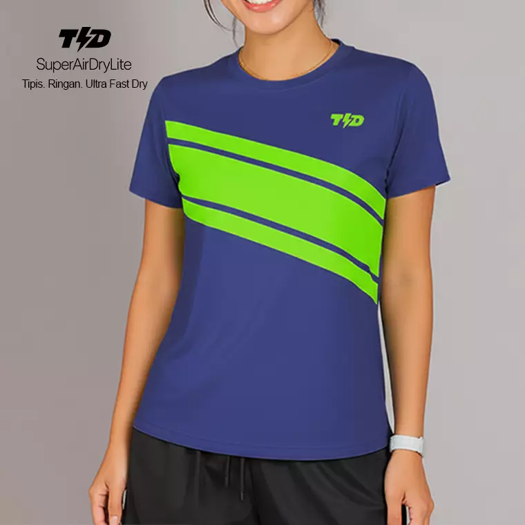 TDACTIVE Kaos Lari Wanita Lengan Pendek Lightweight Drifit Blue Green Lime tdbolt LSE84