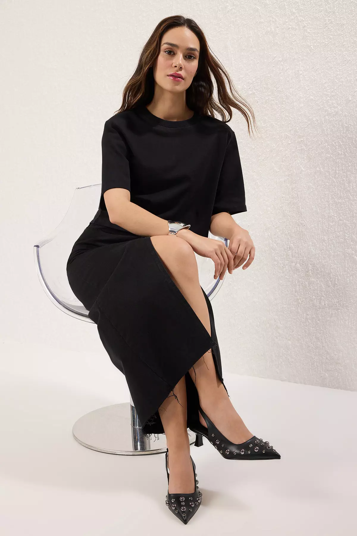 Black Trok Stone Women's Kitten Heels Shoes Takss25To00088