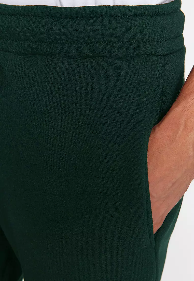 Green Regular Cut Cotton Open Leg Sweatpants