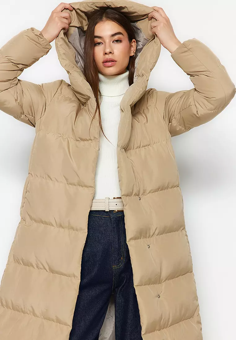 Mink Regular Side Snap Closure Water Repellent Long Quilted Puffer Coat TWOAW24MO00044
