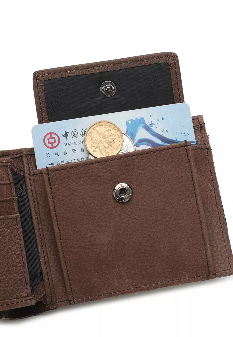 男士皮革 RFID 零錢雙折短夾 / 錢包  (Men's RFID Genuine Leather Bi Fold Center Flap Short Wallet With Coin Compartment)