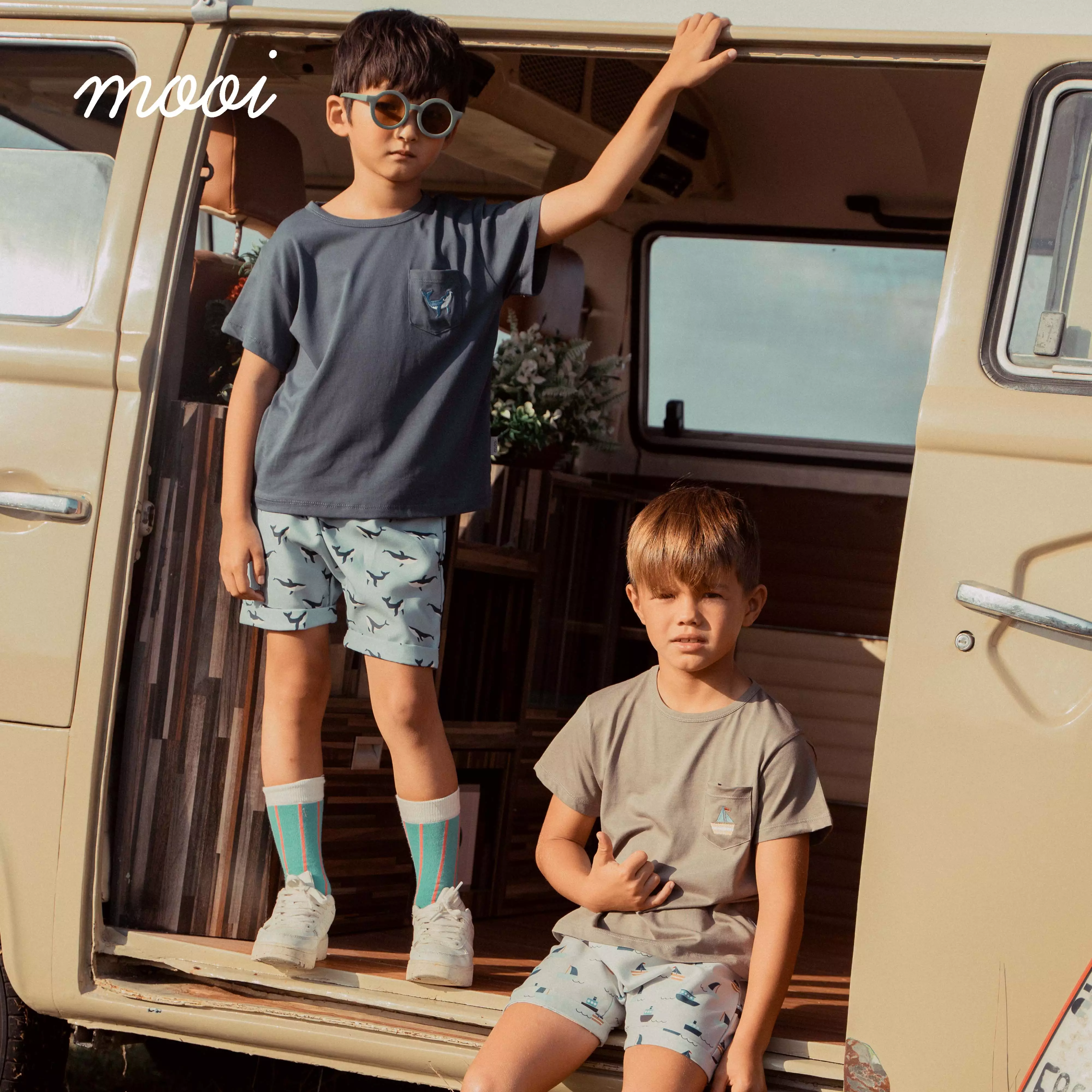 Mooi Setelan Anak Kaos Anak Tshirt Pocket Tee Set - Grey