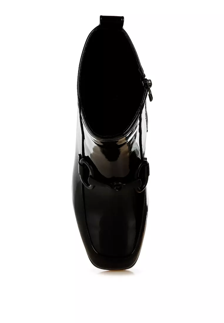 Black Textured Block Heel Ankle Boots