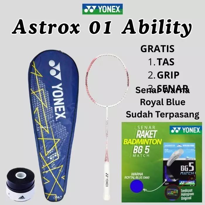 Raket Badminton Yonex Astrox 01 Ability GRATIS Senar, tas dan grip hitam