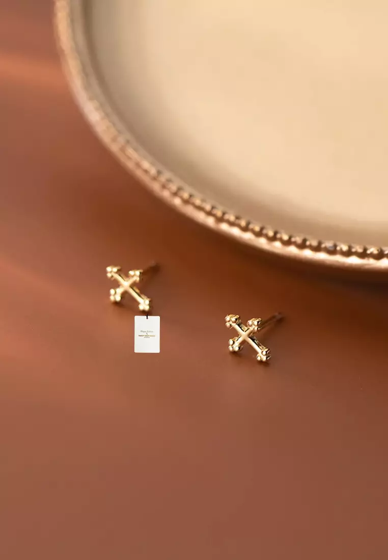 925 Silver Plated Gold Cross Earrings JW AR-M00222
